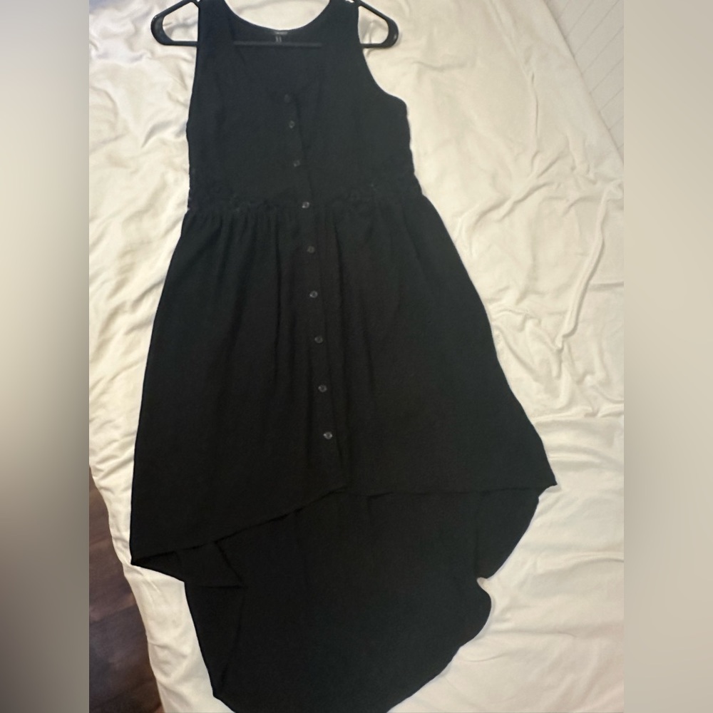 Black dress, high low, lace in the middle.